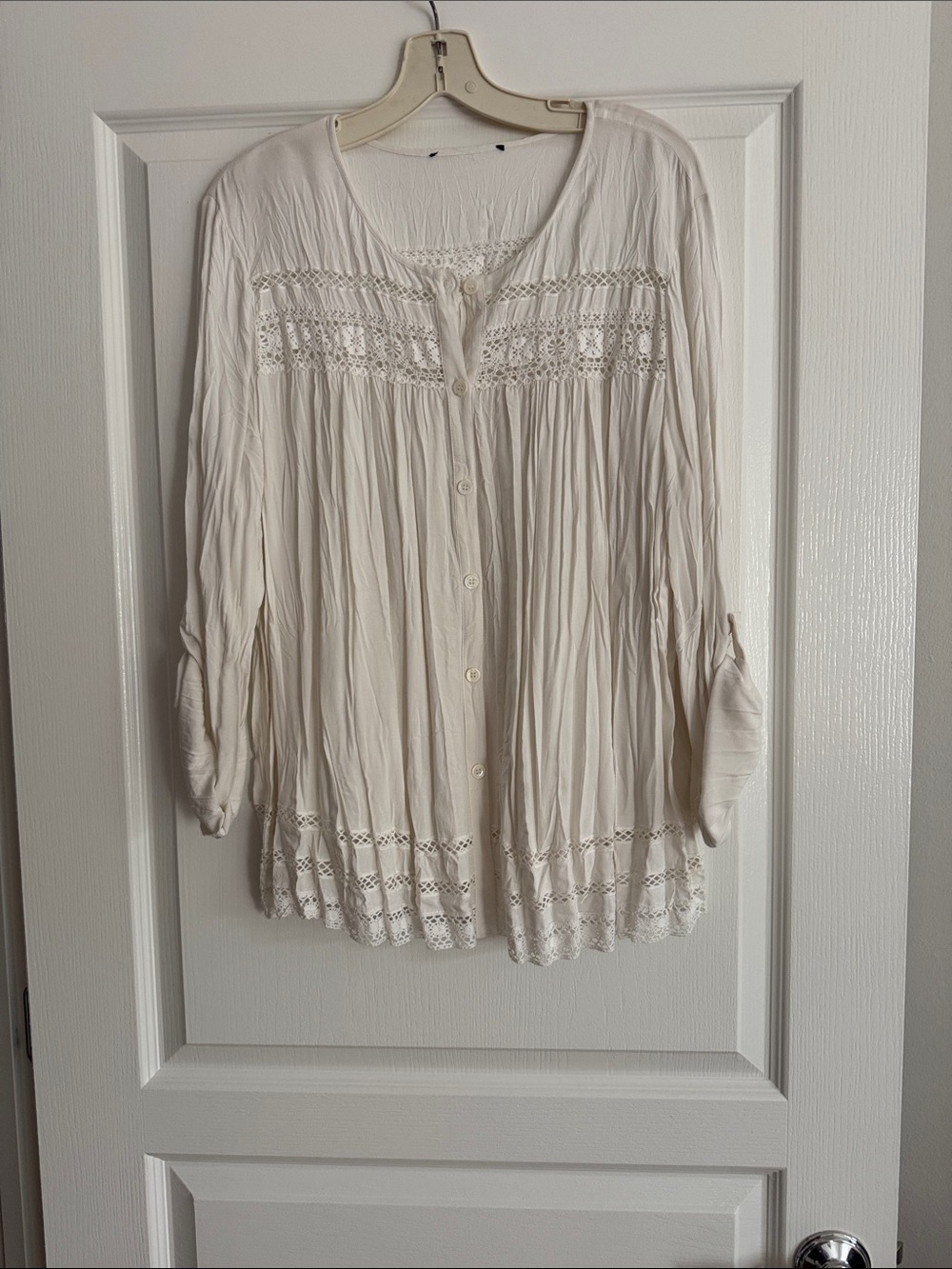 Karen Kane Women's Cream Button-Front Lace-Trim Blouse